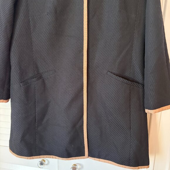 Talbots Textured Piped Coatigan 12 black tan snap - Picture 2 of 9